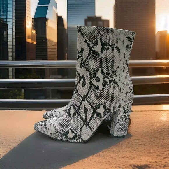 Unbranded Shoes - ✅Faux Snakeskin Ankle Booties Side Zip Pointy Toe High Heel Boots Women's EU37